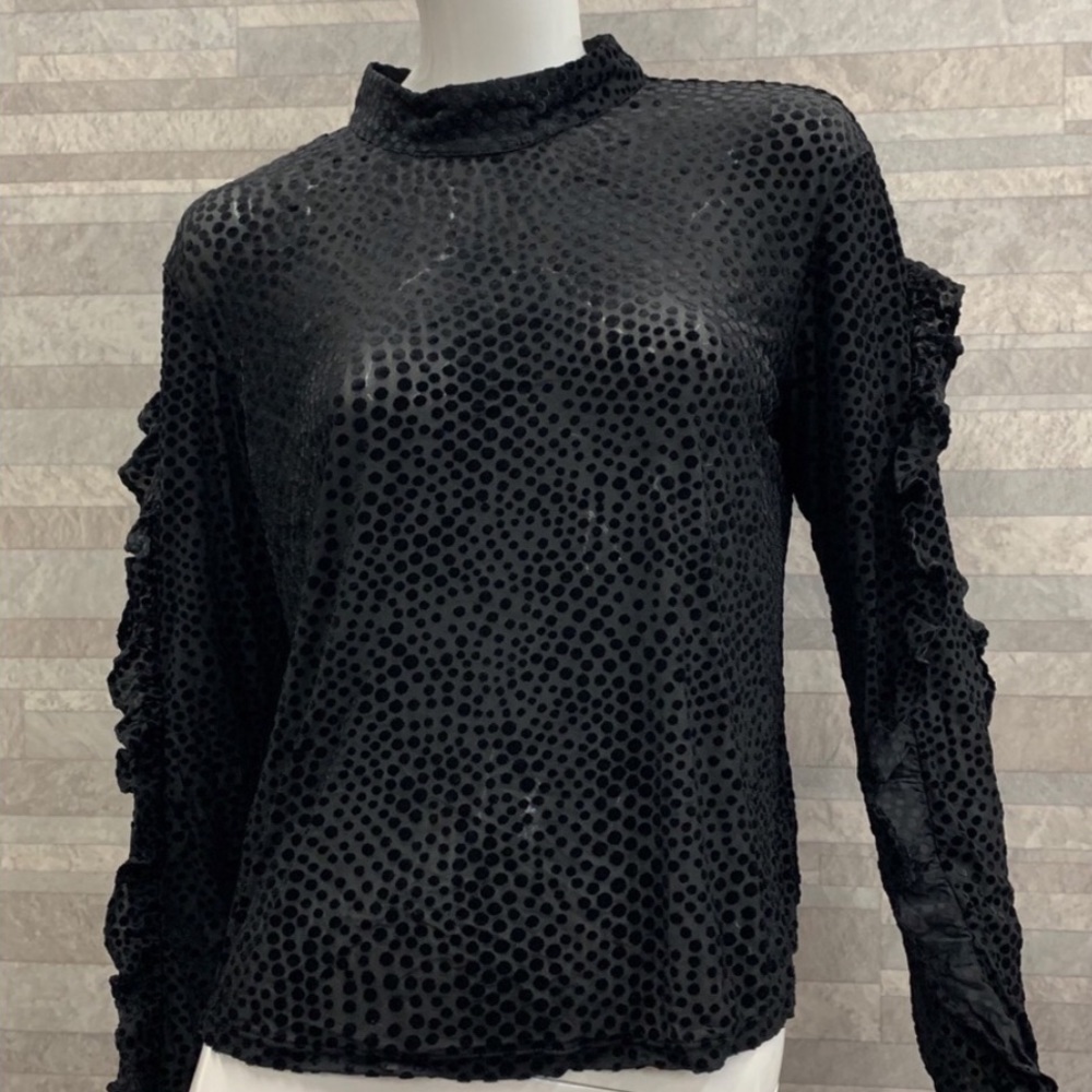 Avec Les Filles Mock Neck Sheer Black Top